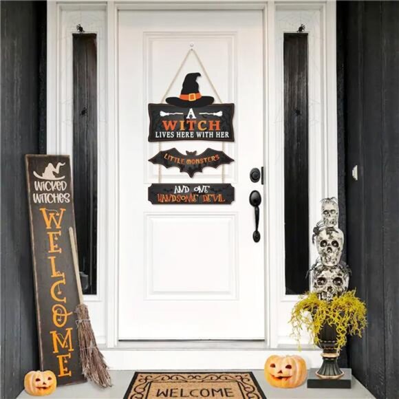 3Pcs Halloween Party Door Hanger Witch Themed Wall Hanging Sign - Picture 7 of 7